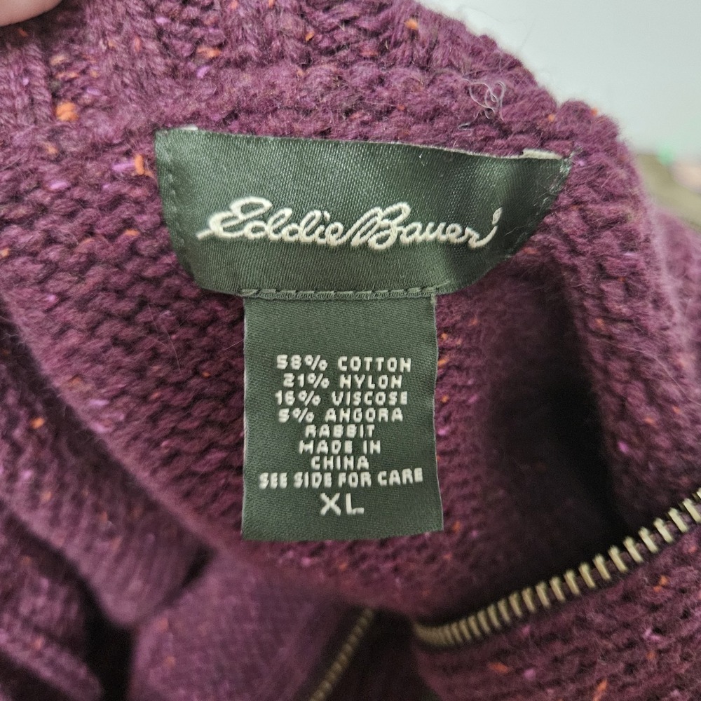 Eddie Bauer Knit Vest Womens‎ XL Purple Full Zip Cotton Angora Blend Utility - Picture 2 of 6